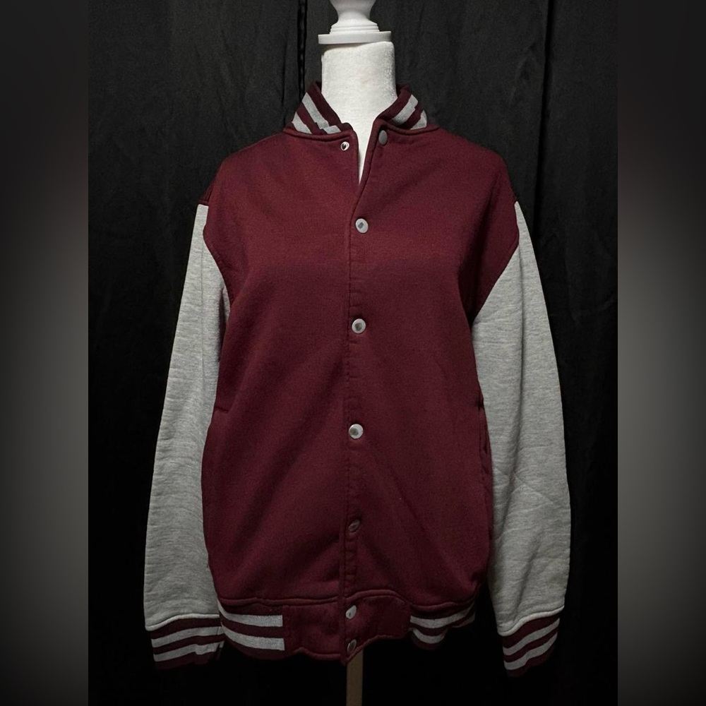 Burgundy and Gray Bomber Jacket